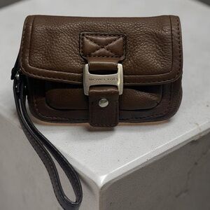 Y2K Michael Kors Dark Brown Leather Pebbled Baguette/Pouch  Wristlet